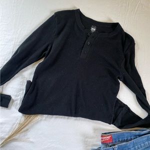 fruit of the loom henley tops shirt long sleeve men L black